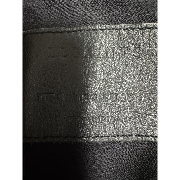 AllSaints Leather Biker Jacket Womens 4 Gray Conroy Quilted Shoulders Moto Zip - Picture 10 of 15